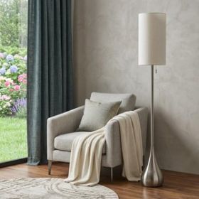 68" Silver Floor Lamp With White Fabric Drum Shade