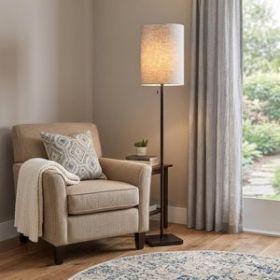 61" Bronze Metal Floor Lamp With Beige Fabric Shade