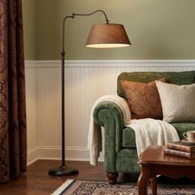 61" Bronze Arched Floor Lamp With Brown Fabric Empire Shade