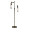 Brass Metal Two Light Novelty Floor Lamp With Clear Glass Drum Shade