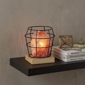 8" Himalayan Salt Accent Lamp With Black Cage Shade