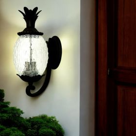 Black And Clear Three Light Crackled Dimmable Outdoor Hanging Lights With Black And Clear Shades