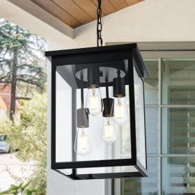 Black Outdoor Pendant Light Fixture, Exterior Chandelier Hanging Lantern for Front Porch