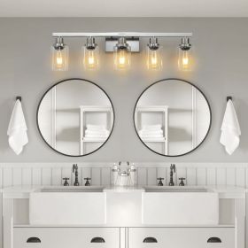 31" Modern 5-Light Bathroom Vanity Light Fixture - Brushed Nickel Finish with Clear Glass Shades, Perfect for Bathroom, Vanity