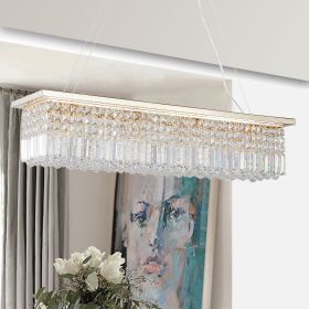 Modern Crystal Chandelier for Dining Room 8-Light Gold Rectangle Raindrop Chandelier Contemporary Rectangular Pendant Light Fixture for Kitchen I