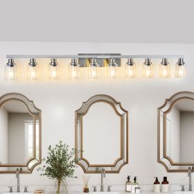 10 Light Bathroom Light Fixtures, Bathroom Vanity Light with Clear Glass, Brushed Nickel Bathroom Lighting Fixtures over Mirror