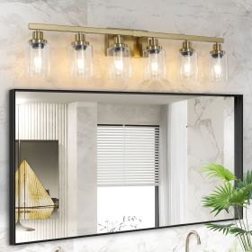 37" Golden 6-Light Vanity Light with Clear Glass Shades, Modern Iron Metal Bathroom Wall Fixture for Mirror