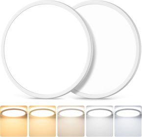 12 Inch 3200LM Dimmable LED Flush Mount Ceiling Lights, 2-Pack 24W Ceiling Light Fixtures, 2700K/3000K/4000K/5000K/6500K 5 Color in One