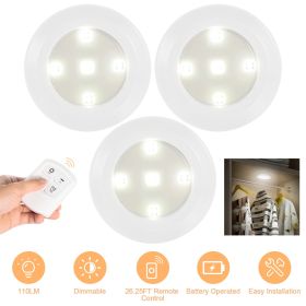 3 Pack LED Closet Lights Wireless Puck Lights w/ 26FT Remote Control Timer Dimmable Battery Operated Stick On Taps Lights for Cabinet Kitchen Sta