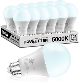 LED Light Bulbs, A19 5000K Daylight Light Bulbs 100 Watt Equivalent, 1500LM Bright White Light Bulbs, E26 Standard Base, Non-Dimmable