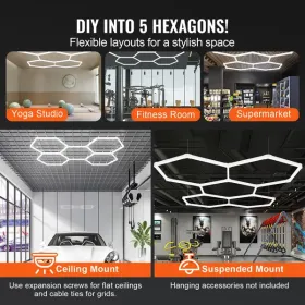 Hexagon Garage Lights, 26400LM, 6500K 5 Grid Systems Honeycomb Hexagonal Garage LED Lights