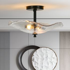 Ceiling Light Fixtures Flush Mount Indoor Outdoor Ceiling Light with Water Ripple Glass Shade for Hallway Kitchen Bedroom Porch Living Room(Black