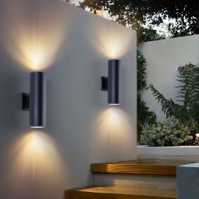 mirrea 14" Modern Outdoor Porch Light Patio Light in 2 Lights with Aluminum Cylinder and Tempered Glass Cover Waterproof Wall Sconce 2 Pack (Matt