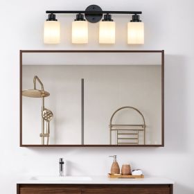 24" Modern 4-Light Vanity Bathroom Mirror Light, Frosted White Glass with Black Iron Frame, Contemporary Wall Sconce for Bedroom, Bathroom