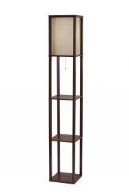 63" Brown Column Floor Lamp With Beige Fabric Square Shade