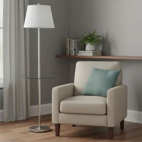 60" Nickel Metal Tray Table Floor Lamp With White Fabric Square Shade