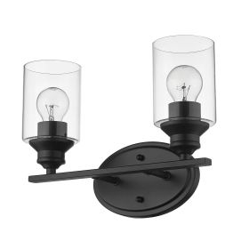 14" Black And Clear Metal and Glass Two Light Flush Mounted Sconce