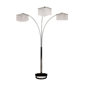 84" Silver Metal Three Light Arched Floor Lamp With Clear Crystal Square Shade