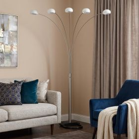 84" White Five Light Arc Floor Lamp With White Dome Shade