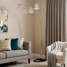 84" Gold Four Light Tree Floor Lamp With Clear Glass Novelty Shade