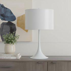 25" White Metal Table Lamp With White Classic Drum Shade