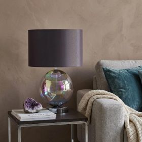 19" Iridescent Glass Globe Table Lamp With Gray Classic Drum Shade