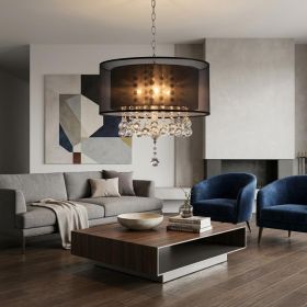 Contempo Silver Ceiling Lamp with Black Shade and Crystal Accents