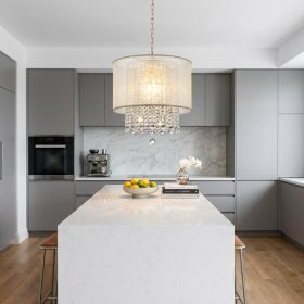 Primo Gold Finish Ceiling Lamp with Crystal Accents and White Shade