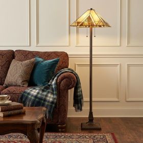 62" Brown Two Light Beige And Brown Geometric Stained Glass Floor Lamp