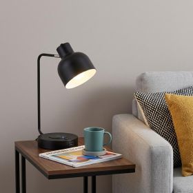 15" Black Metal Desk USB Table Lamp With Black Shade