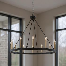 Black And Gold Candle Style Twelve Light Metal Dimmable Chandelier