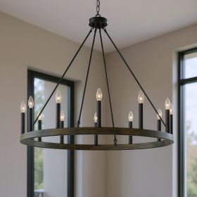 Black Candle Style Twelve Light Metal Dimmable Chandelier