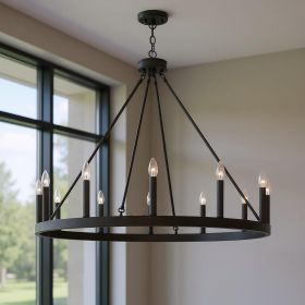 Bronze Candle Style Twelve Light Metal Dimmable Chandelier