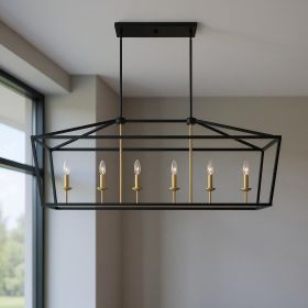 Black And Gold Candle Style Six Light Metal Dimmable Chandelier