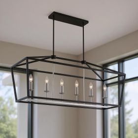 Black Candle Style Six Light Metal Dimmable Chandelier