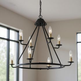 Black And Gold Candle Style Eight Light Metal Dimmable Chandelier