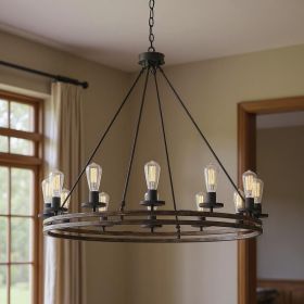 Brown And Black Candle Style Twelve Light Metal Dimmable Chandelier