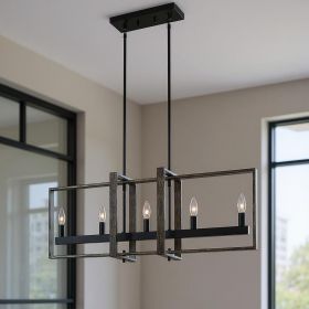 Brown And Black Kitchen Island Five Light Metal Dimmable Chandelier