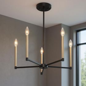 Black And Gold Candle Style Five Light Metal Dimmable Chandelier