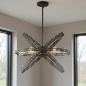 Black And Gold Kitchen Island Six Light Metal Dimmable Chandelier