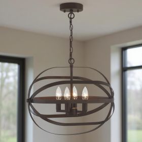 Bronze Candle Style Four Light Metal Dimmable Chandelier
