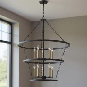 Black And Gold Candle Style Ten Light Metal Dimmable Chandelier