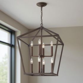 Bronze Candle Style Eight Light Metal Dimmable Chandelier