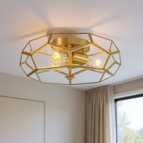 Brass Unique Statement Three Light Metal Dimmable Flush Chandelier