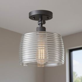 Black Shaded Metal Dimmable Flush Chandelier With Clear Shades