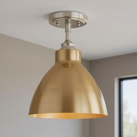 Nickel Shaded Metal Dimmable Flush Chandelier With Gold Shades
