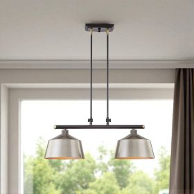 Black And Gray Kitchen Island Two Light Metal Dimmable Chandelier With Gray Shades