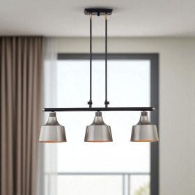 Black And Gray Kitchen Island Three Light Metal Dimmable Chandelier With Gray Shades
