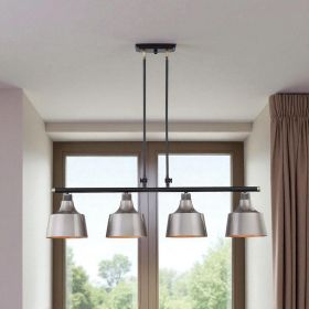 Black And Gray Kitchen Island Four Light Metal Dimmable Chandelier With Gray Shades