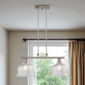 Nickel Kitchen Island Two Light Metal and Transparent Glass Dimmable Chandelier With Clear Shades